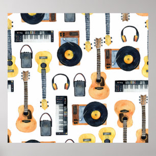 Muziekinstrumenten: naadloze Waterverf Poster