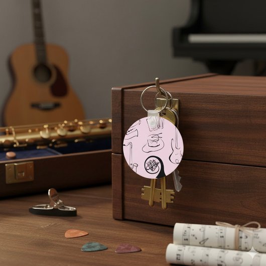Muziekinstrumenten op roze Sleutelhanger