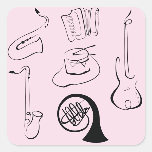 Muziekinstrumenten op roze vierkant sticker (Voorkant)