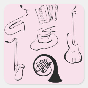 Muziekinstrumenten op roze vierkant sticker