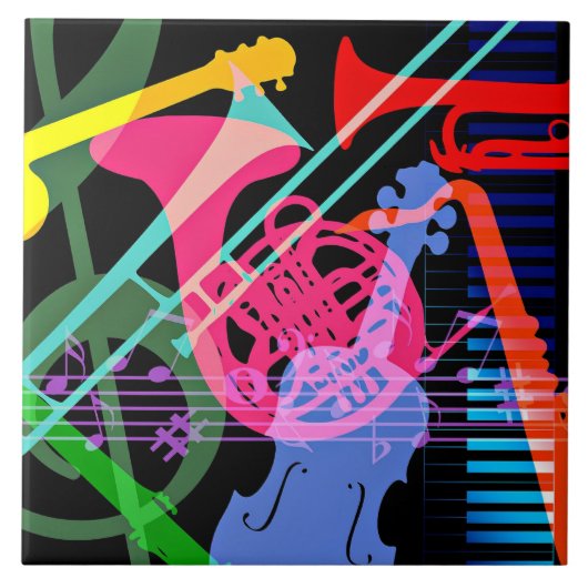 Muziekinstrumenten Pop Art Design Tegeltje (Voorkant)