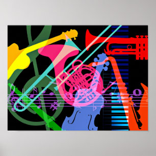 Muziekinstrumenten Pop Kunstontwerp Poster