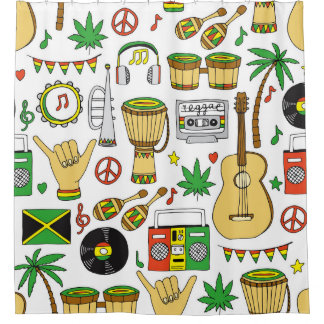 Muziekinstrumenten: Reggae naadloze achtergrond Douchegordijn
