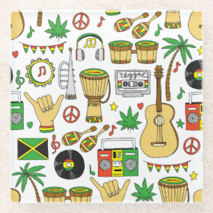 Muziekinstrumenten: Reggae naadloze achtergrond Glazen Onderzetter