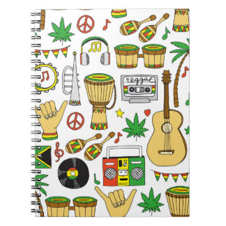 Muziekinstrumenten: Reggae naadloze achtergrond Notitieboek