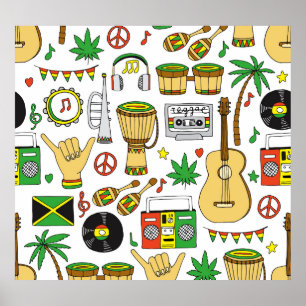 Muziekinstrumenten: Reggae naadloze achtergrond Poster