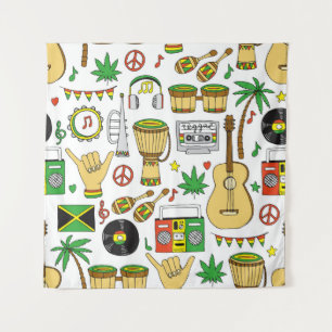 Muziekinstrumenten: Reggae naadloze achtergrond Wandkleed