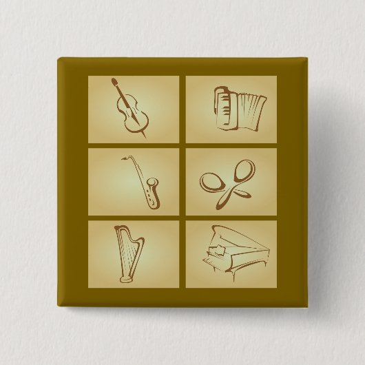 Muziekinstrumenten Schets Vierkante Button 5,1 Cm (Voorkant)