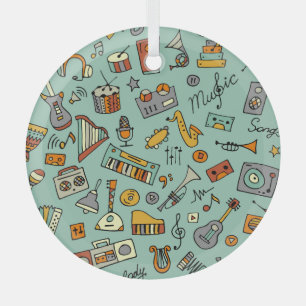 Muziekinstrumenten, schetspatroon. glas ornament