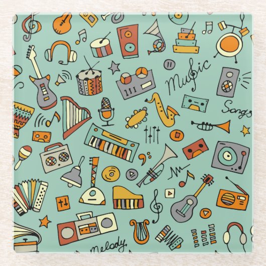 Muziekinstrumenten,  schetspatroon. glazen onderzetter (Voorkant)