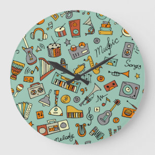 Muziekinstrumenten,  schetspatroon. grote klok
