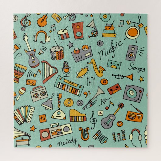 Muziekinstrumenten, schetspatroon. legpuzzel (Verticaal)