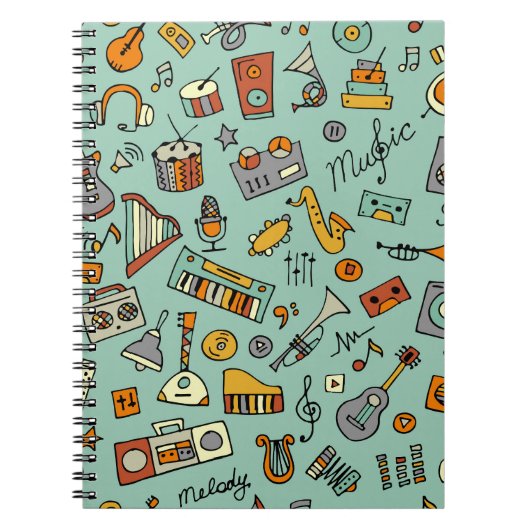 Muziekinstrumenten, schetspatroon. notitieboek (Voorkant)