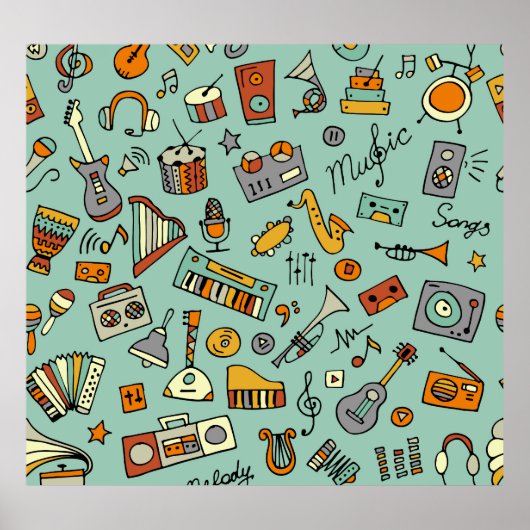 Muziekinstrumenten,  schetspatroon. poster (Voorkant)