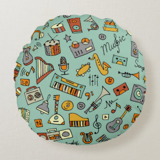 Muziekinstrumenten,  schetspatroon. rond kussen