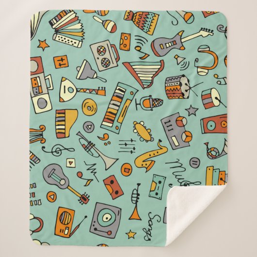 Muziekinstrumenten,  schetspatroon. sherpa deken (Voorkant)