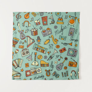 Muziekinstrumenten,  schetspatroon. wandkleed