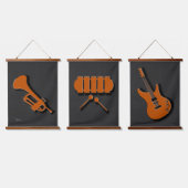 Muziekinstrumenten, set drie hangend wandkleed (Driedubbel)