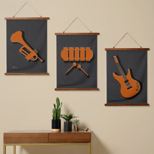 Muziekinstrumenten, set drie hangend wandkleed (Asymmetrisch)