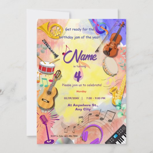 Muziekinstrumenten thema kinder B'day Kaart (Voorkant)