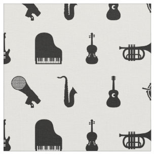 Muziekinstrumenten zwart-wit muziekpatroon stof