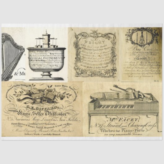 Muziekinstrumentenadvertenties, ontslagpapier tissuepapier (Voorkant)