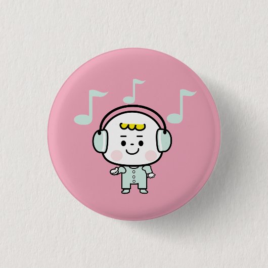 muziekjongen ronde button 3,2 cm (Voorkant)