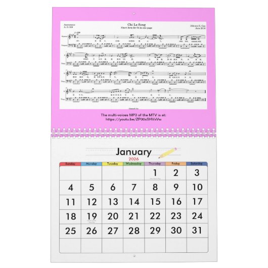 Muziekkalender van 2026, het jaar van het paard kalender (Jan 2026)