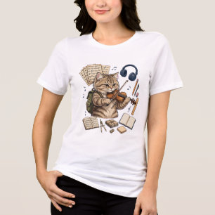 Muziekkat Viool - Terug Naar School Muziek Tri-Blend Shirt