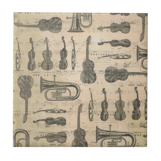  muziekkentaart gitaar Violin Tuba Tegeltje (Voorkant)