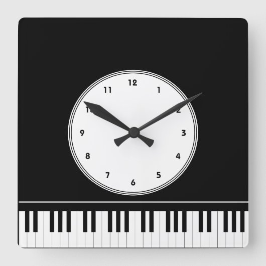 Muziekklok met pianotoetsenbord vierkante klok (Voorkant)