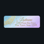Muziekknuppel Mitzvah Adres Etiket<br><div class="desc">Muziek thema retour adreslabel om onze waterverf muziek bat mitzvah invitaties te complimenteren. Golden Star of David met muziekstaf en notities ontwerp van blauw en paarse waterverf.</div>