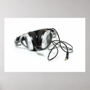 Muziekkoptelefoon, kabel en aansluiting poster