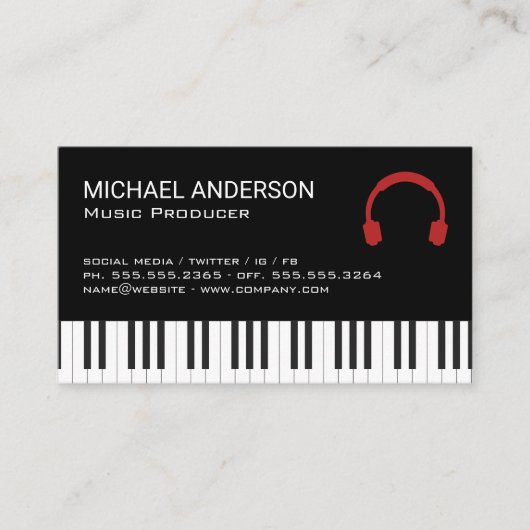 Muziekkoptelefoon | Toetsenbord Visitekaartje (Voorkant)