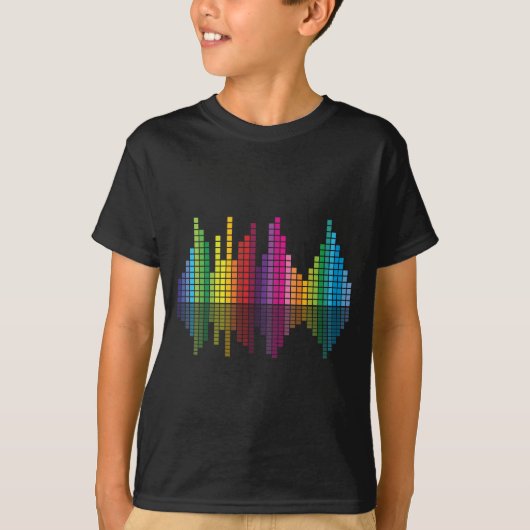Muziekkwalificator kleurrijk geluidsvolume radiver t-shirt (Voorkant)