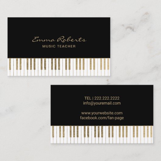 Muziekleraar Black Gold Piano Keys Musical Visitekaartje (Voorkant / Achterkant)