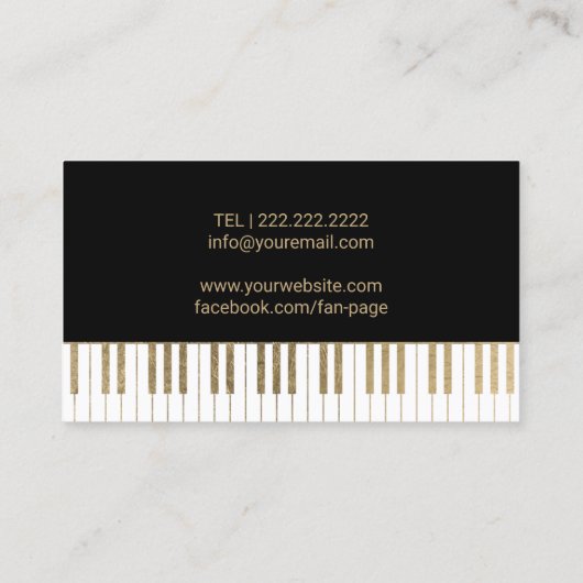 Muziekleraar Black Gold Piano Keys Musical Visitekaartje (Achterkant)
