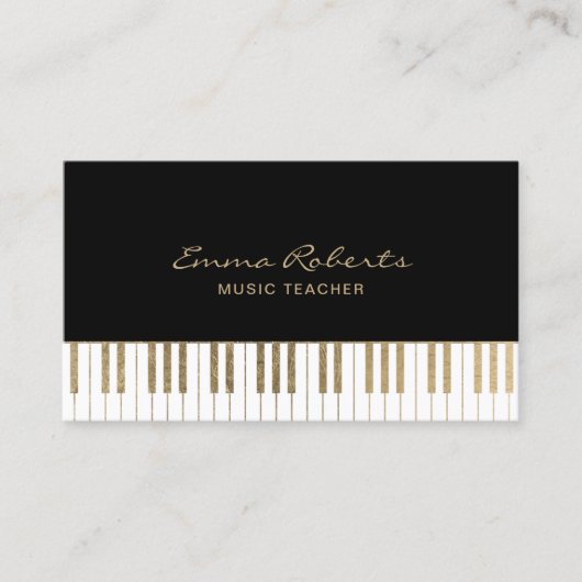 Muziekleraar Black Gold Piano Keys Musical Visitekaartje (Voorkant)