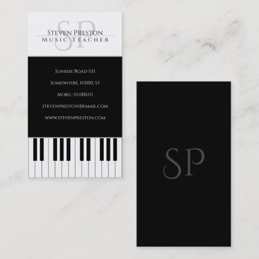 Muziekleraar | Black White Piano Keys Visitekaartje (Voorkant / Achterkant)