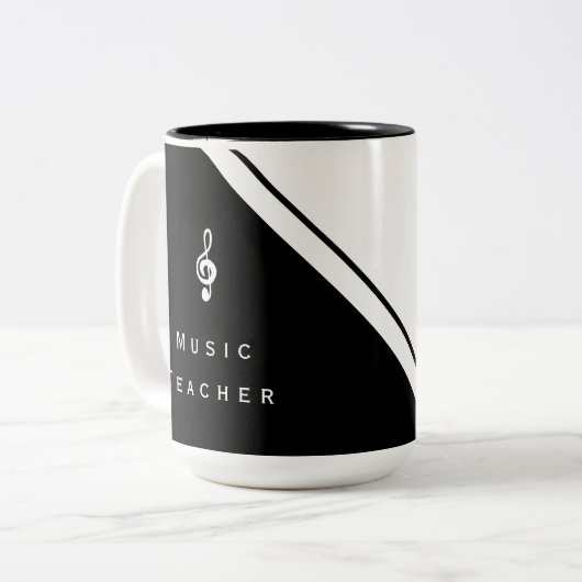 Muziekleraar Black White Trendy Musical Tweekleurige Koffiemok (Voorkant links)