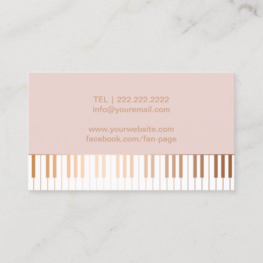 Muziekleraar Blush Pink Gold Piano Keys Musical Visitekaartje (Achterkant)