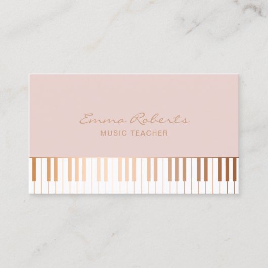 Muziekleraar Blush Pink Gold Piano Keys Musical Visitekaartje (Voorkant)