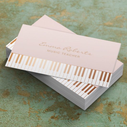 Muziekleraar Blush Pink Gold Piano Keys Musical Visitekaartje