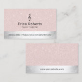 Muziekleraar Blush roze & Silver Musical Visitekaartje (Voorkant / Achterkant)