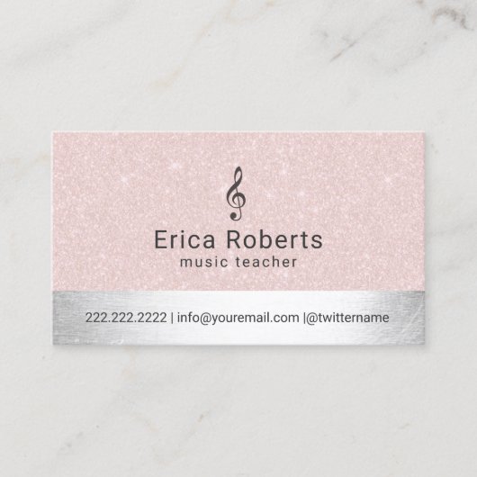 Muziekleraar Blush roze & Silver Musical Visitekaartje (Voorkant)