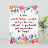 Muziekleraar Classroom Decor Appreciation Gift Kaart (Staand voorkant)