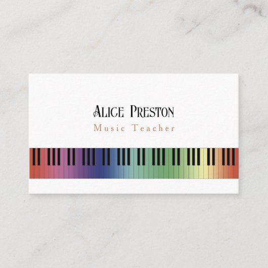 Muziekleraar | Colorful Piano Keys Visitekaartje (Voorkant)