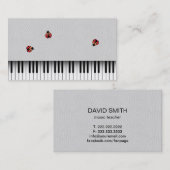 Muziekleraar Cute Ladybugs & Piano Keys Leather Visitekaartje (Voorkant / Achterkant)