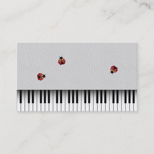 Muziekleraar Cute Ladybugs & Piano Keys Leather Visitekaartje (Voorkant)