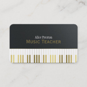 Muziekleraar   Elegant Black Golden Piano Visitekaartje